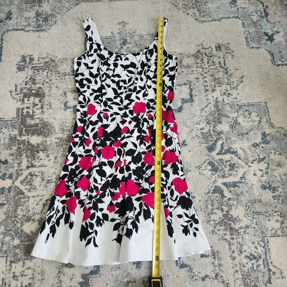 Nine West White Dress w/ Pink & Black Floral Fit and Flare w/ Boning Size 6 Zip - Picture 14 of 16